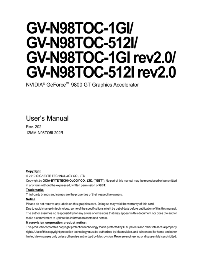 Gigabyte Gv N98toc 1gi Rev 2 0 User Manual Manualzz