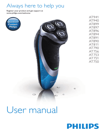 Philips AT790, Series 3000 Wet and Dry Electric Shaver AT899/06, AT897, AT753, AT896, AT894, AT940, AT941, AT751, AT940/20 Manual de usuario | Manualzz
