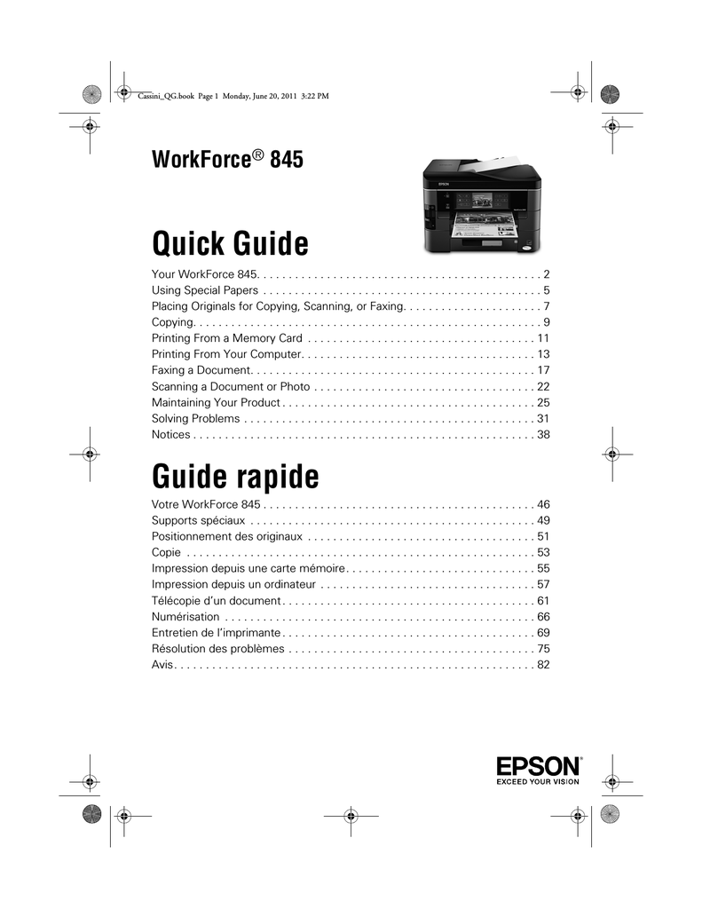 Epson WorkForce 845 Quick guide | Manualzz