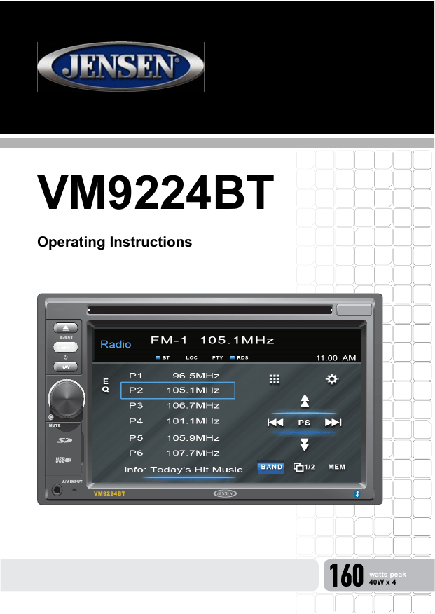 Магнитола jensen vm8514r инструкция