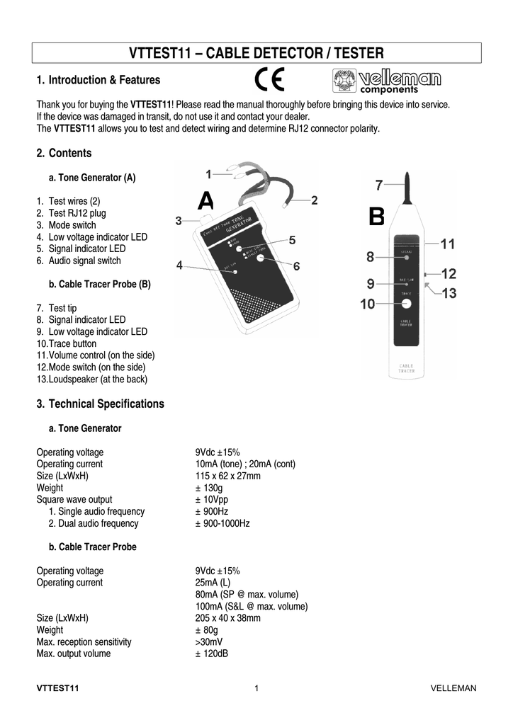 / Kabel Tester mit Sound Generator Velleman Tracer/