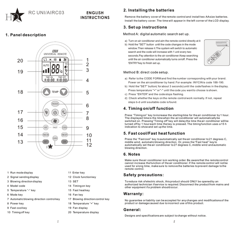 Hq Rc Uni Airco3 Specification Manualzz