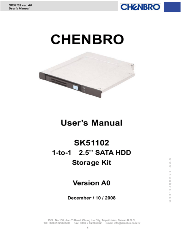 Chenbro Micom SK51102T2 computer case part User's manual | Manualzz