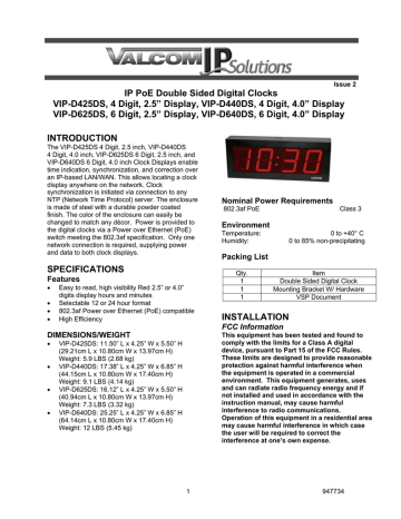 Valcom Digital Clocks Specification | Manualzz