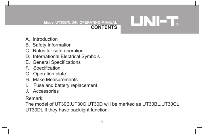 Uni T Ut30c Ut30d Ut30f Ut30b Specification Manualzz