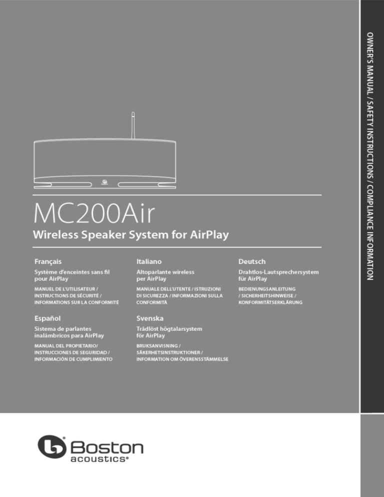 Boston Acoustics Mc0 Air Specification Manualzz