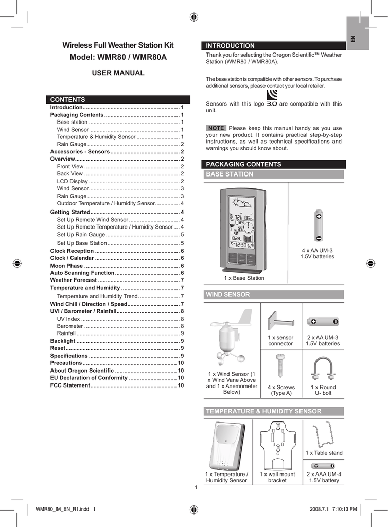 Oregon Scientific WMR80A weather station User manual