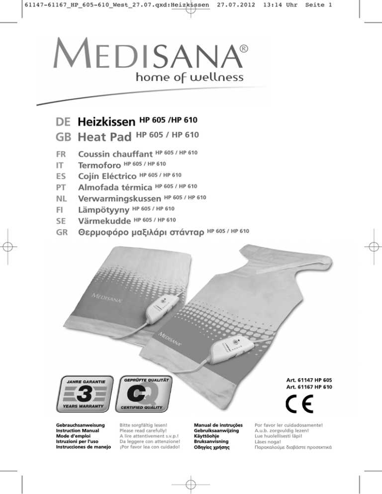 Medisana Hp 605 Hp610 Hp 610 Owner S Manual Manualzz