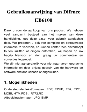 Difrnce EB6100 e-book reader Handleiding | Manualzz