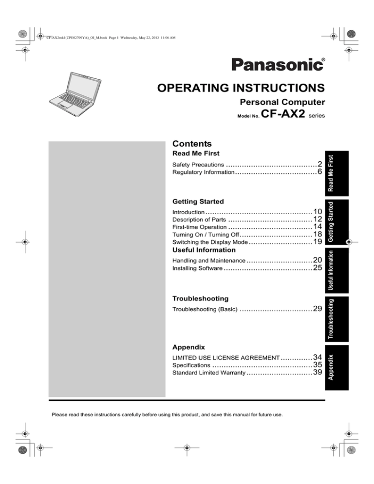 Panasonic Cf Ax2 Operating Instructions Manualzz