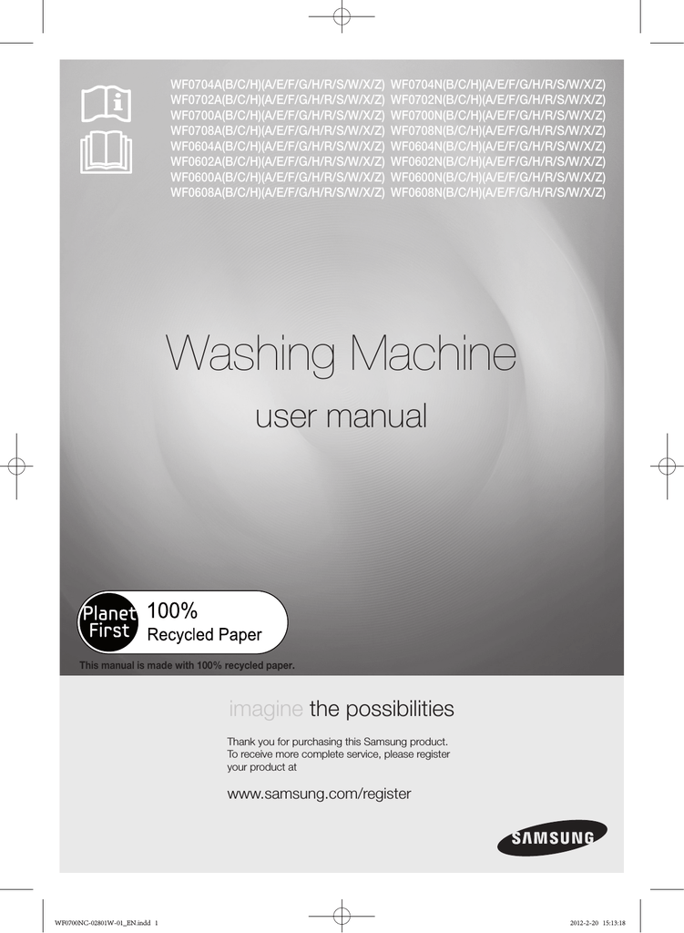 Samsung washing machine wf0600ncw user manual software