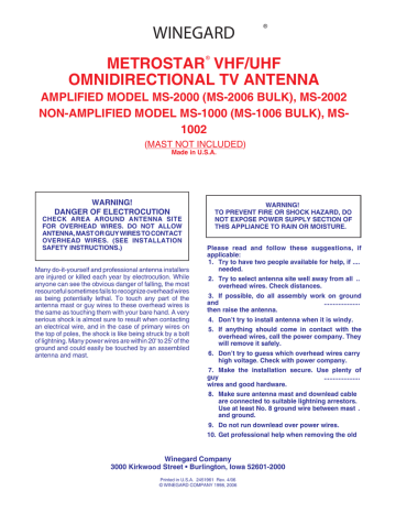 Winegard MS-2002 television antenna Specification | Manualzz