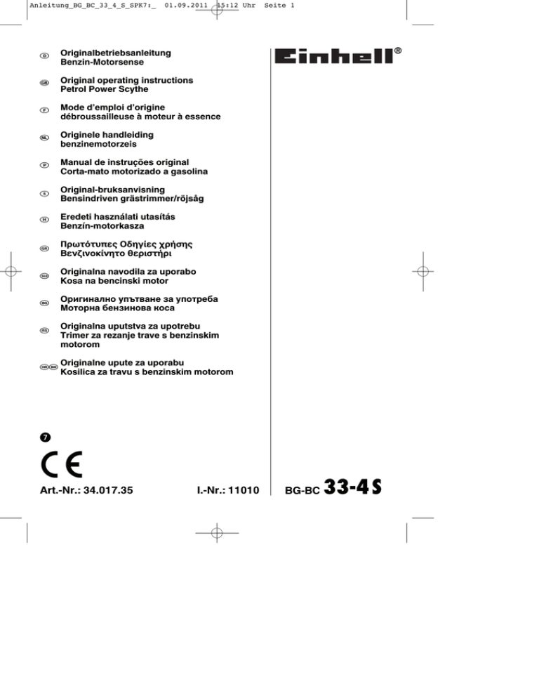 Einhell Bg 33 4 S Operating Instructions Manualzz