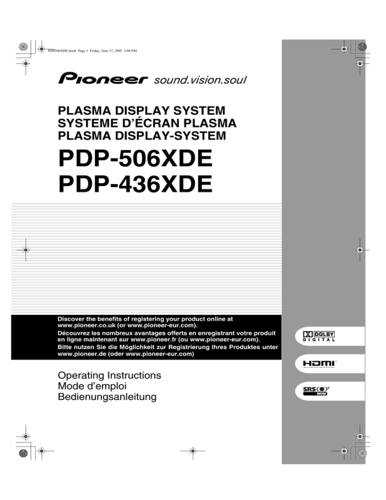 Pioneer Pdp 436xde Operating Instructions Manualzz