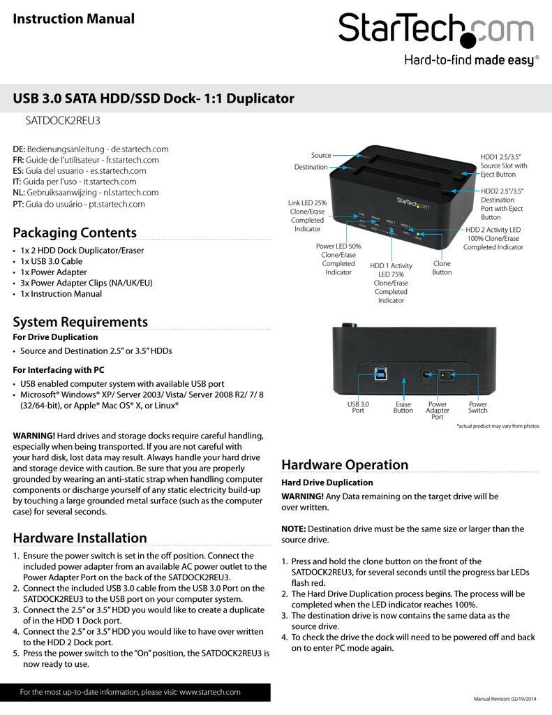 StarTech.com Dual Bay Hard Drive Duplicator Dock SATA HDD/SSD Eraser/Cloner  - SATDOCK2REU3 - Duplicators 