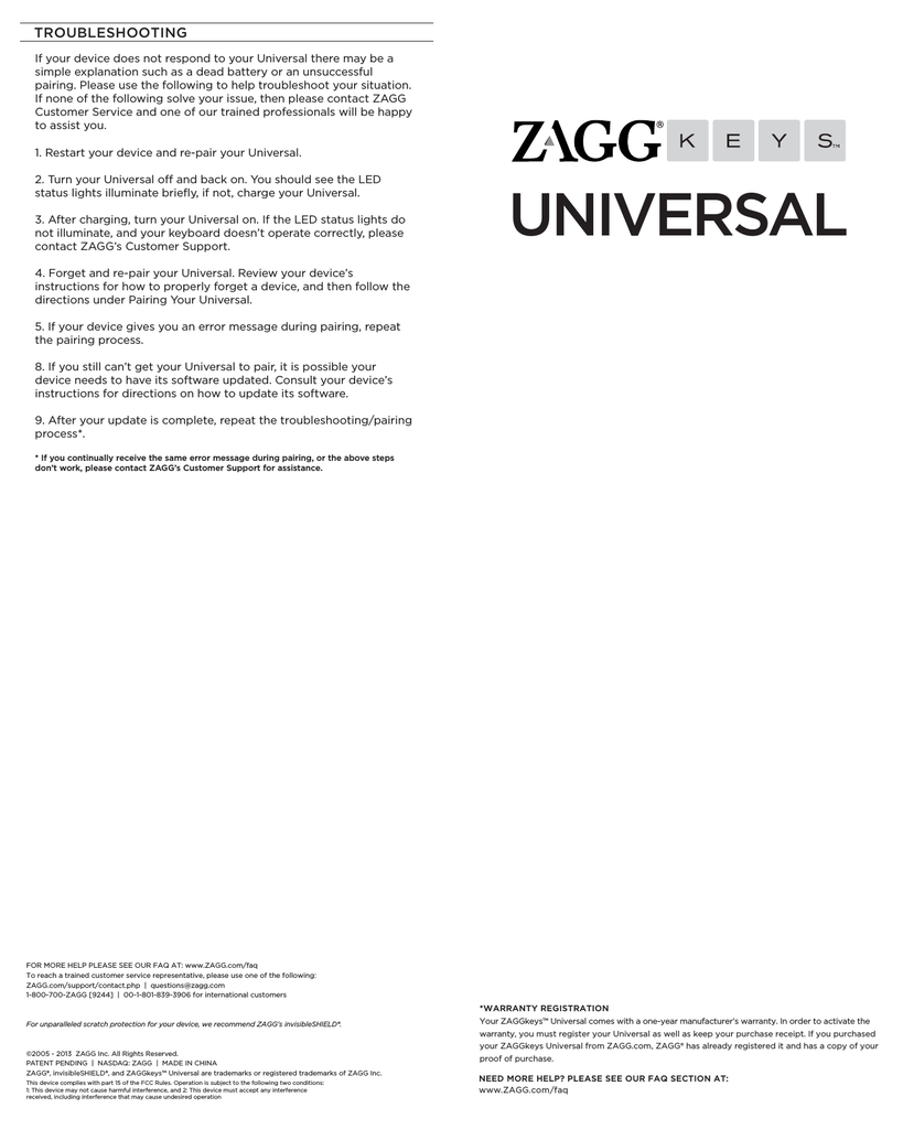 Zagg Zkuniblk Manualzz