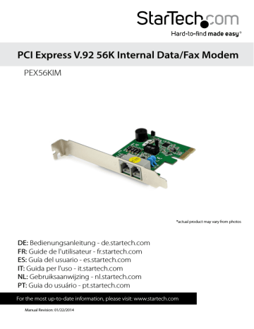 StarTech.com Internal PCI Express V.92 56K Data Fax Modem - PCIe Dial Up Modem Instruction manual | Manualzz