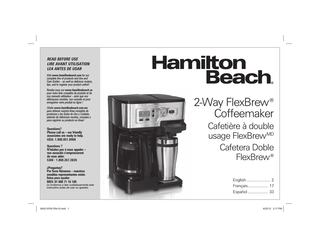 Hamilton Beach 2-Way FlexBrew&reg; Coffee Maker (49983A) - Quick Start  Guide