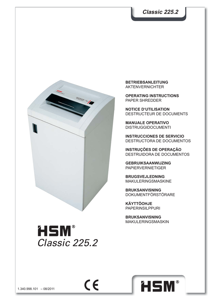 27 Blatt Aktenvernichter HSM Classic 225.2 Sicherheitsstufe 2 Streifenschnitt
