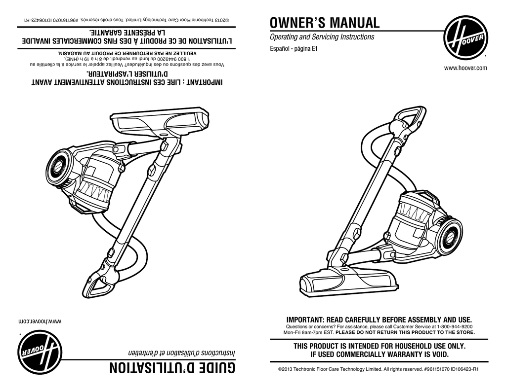 Hoover SH40070 Owner's manual | Manualzz