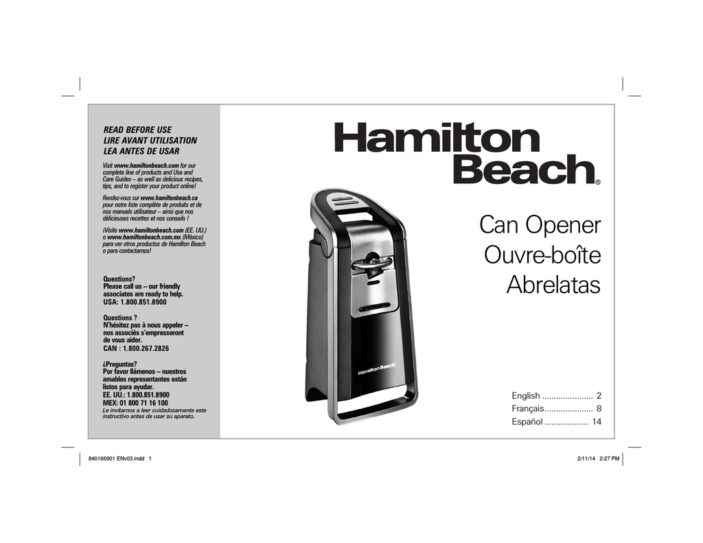 Hamilton Beach Smooth Touch Electric Can Opener with Scissors