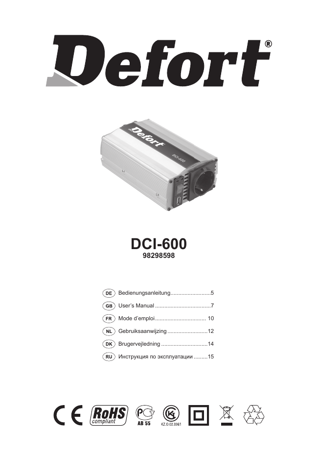 Defort transformateur de tension pour voiture DCI-150; DC 12V en AC 230V