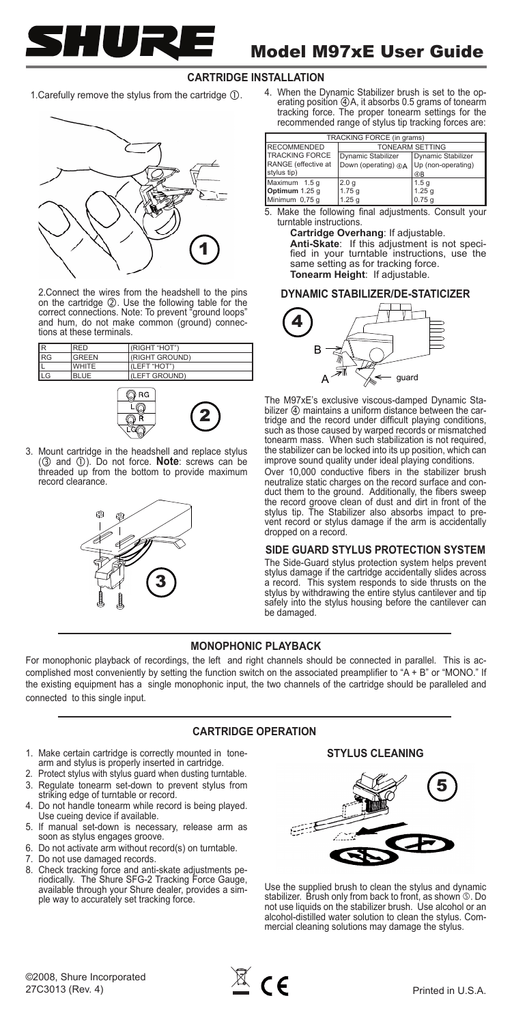 Shure M97xe User Guide Manualzz
