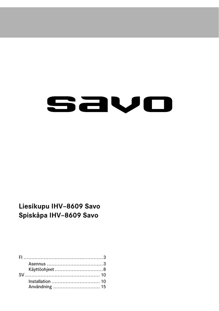 Savo IHV8609S Ohjekirja Manualzz