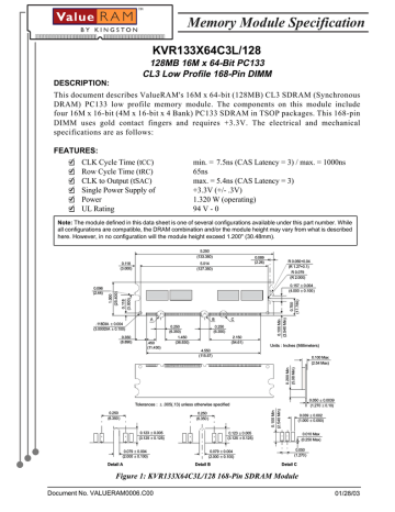 Kingston Technology ValueRAM 128MB 133MHz Non-ECC CL3 Low Profile