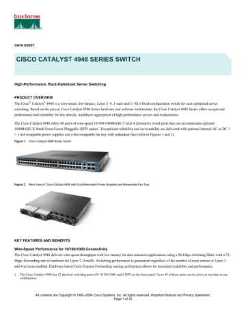 Cisco Catalyst 4948 48 10/100/1000 ports & 4 SFP, SMI, Layer3 Datasheet | Manualzz