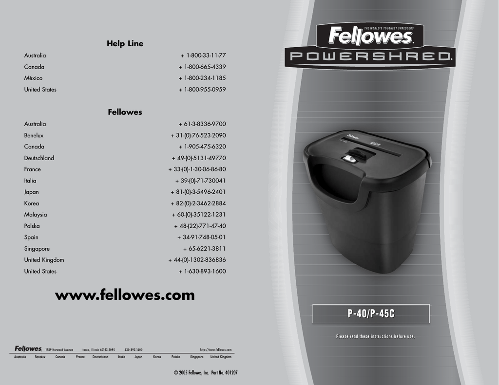 Fellowes 32400 72 Datasheet Manualzz