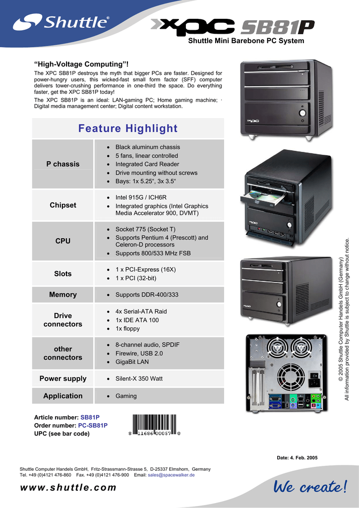 Shuttle Sb81p Datasheet Manualzz