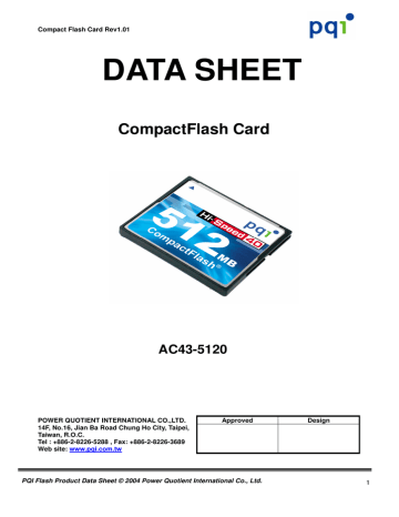 PQI MEM CF Compact Flash 40x 2Gb Datasheet | Manualzz
