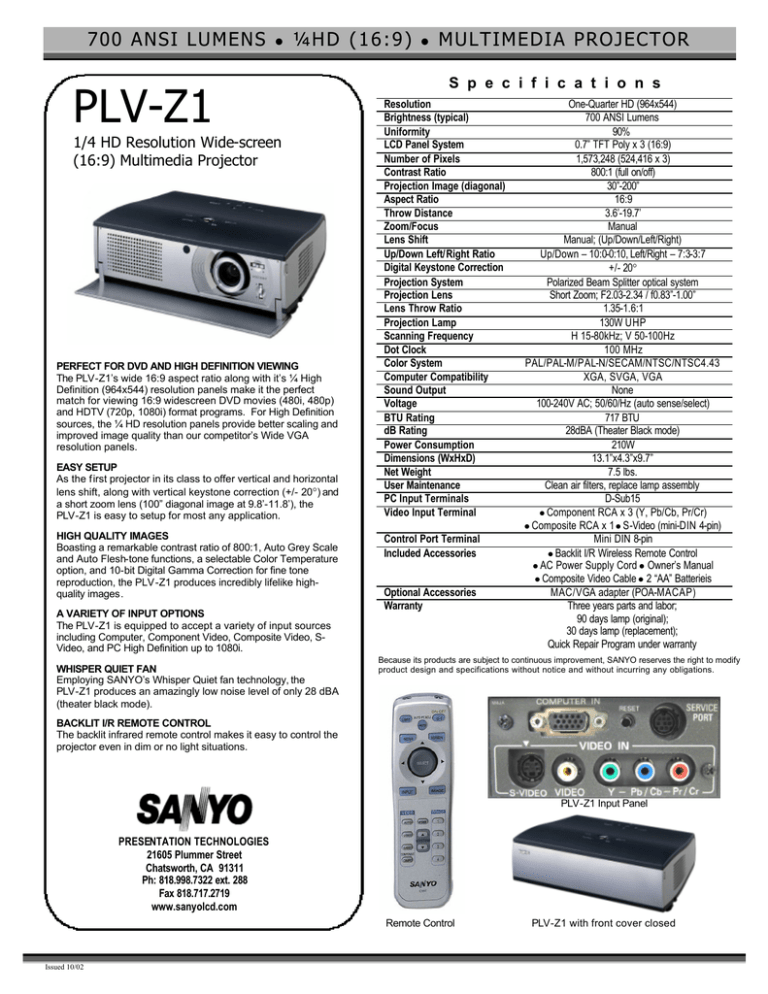 Sanyo Plvz1 Datasheet Manualzz