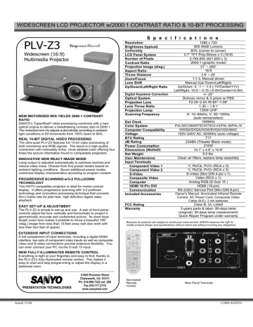 sanyo lcd home theater projector z3