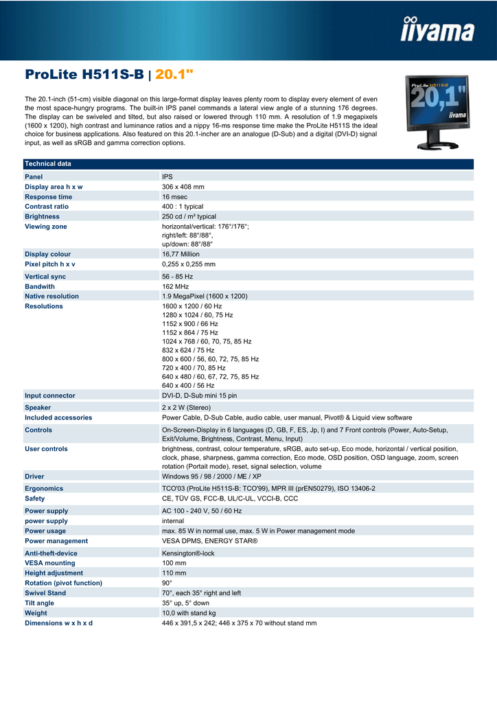 iiyama Prolite H511S 20.1\