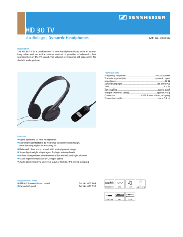 Sennheiser HD 30 TV Datasheet | Manualzz