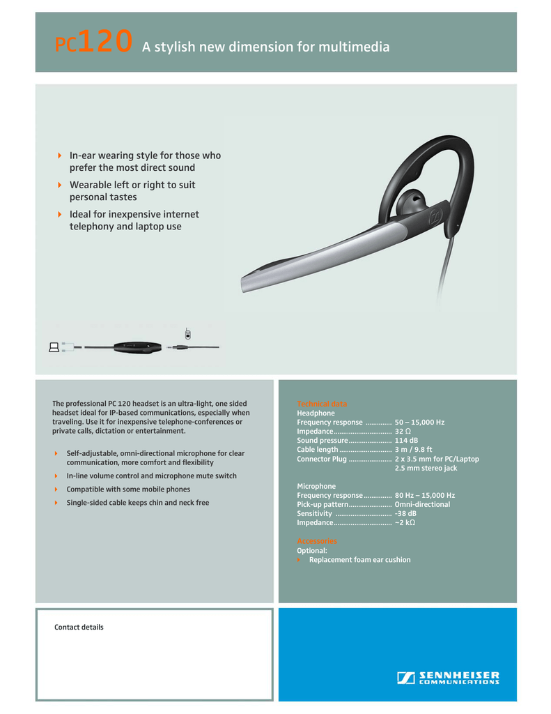 Sennheiser PC 120 Datasheet | Manualzz