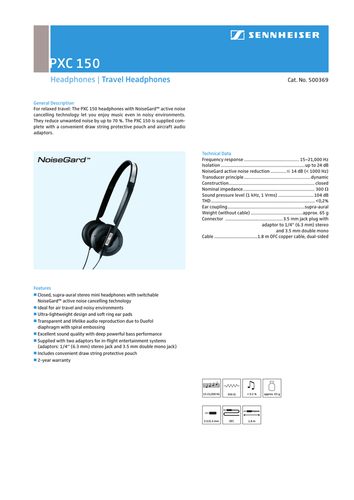 Sennheiser PXC 150 Datasheet | Manualzz