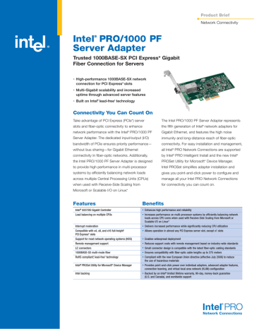 Intel PRO/1000 PF Server Adapter Datasheet | Manualzz
