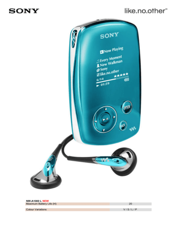 Sony Walkman Mp3 Player Nw A1000 Datasheet Manualzz
