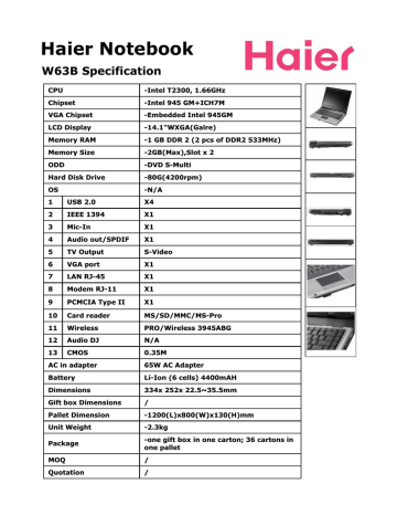 Haier W63B Notebook Datasheet | Manualzz