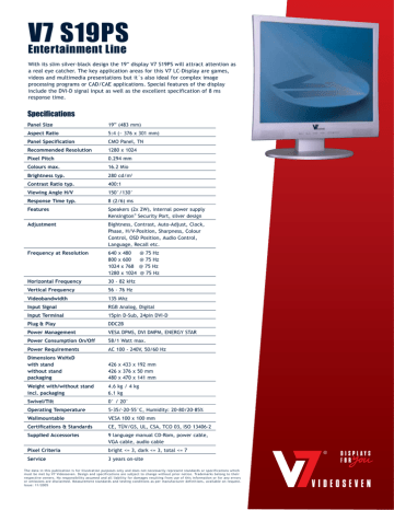V7 19“display S19PS Datasheet | Manualzz