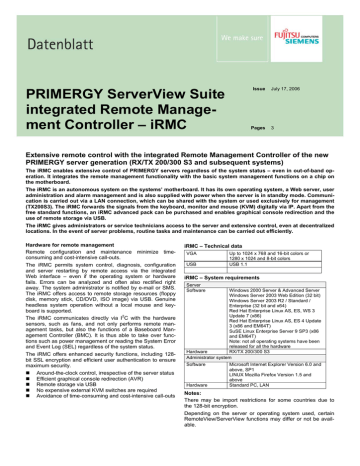 Fujitsu iRMC advanced pack Datasheet | Manualzz