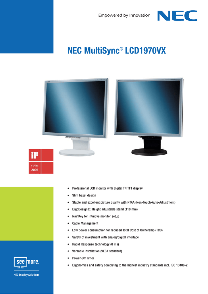 NEC MultiSync LCD1970VX, Silver 