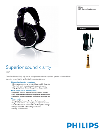 Philips Hi-fi headphones SHP8900 Datasheet | Manualzz