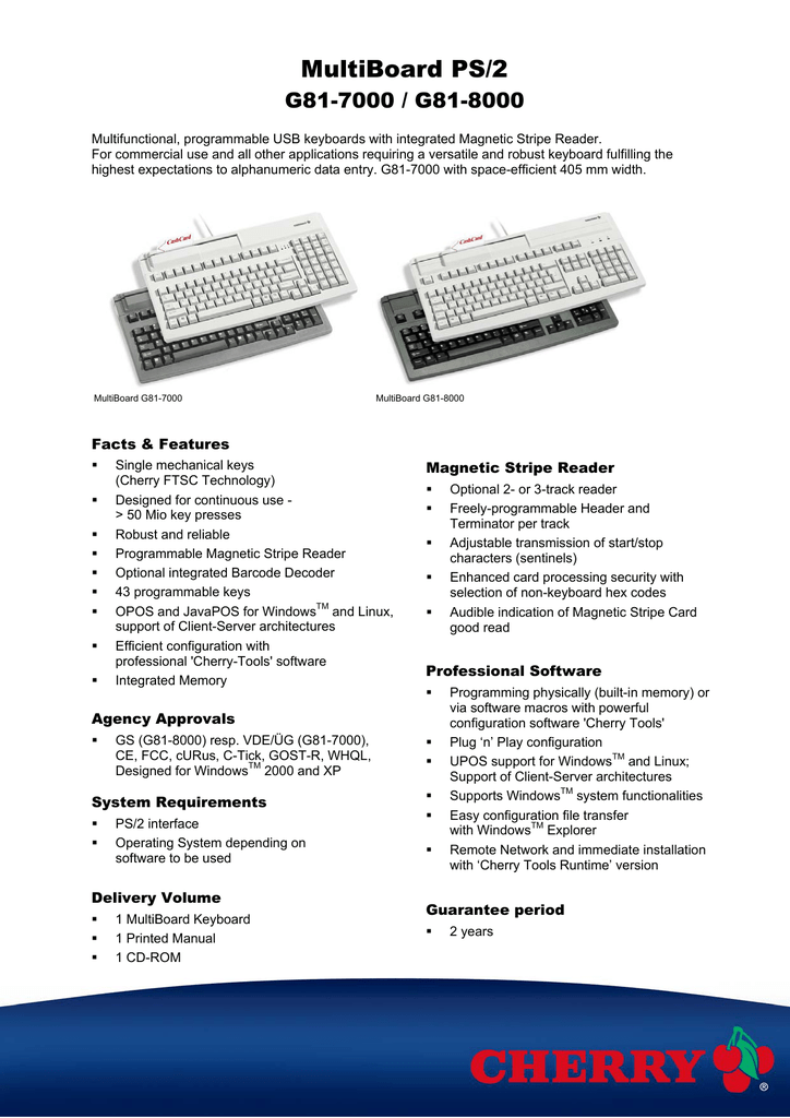 Cherry MultiBoard G81-8000, English (UK), black Datasheet Manualzz