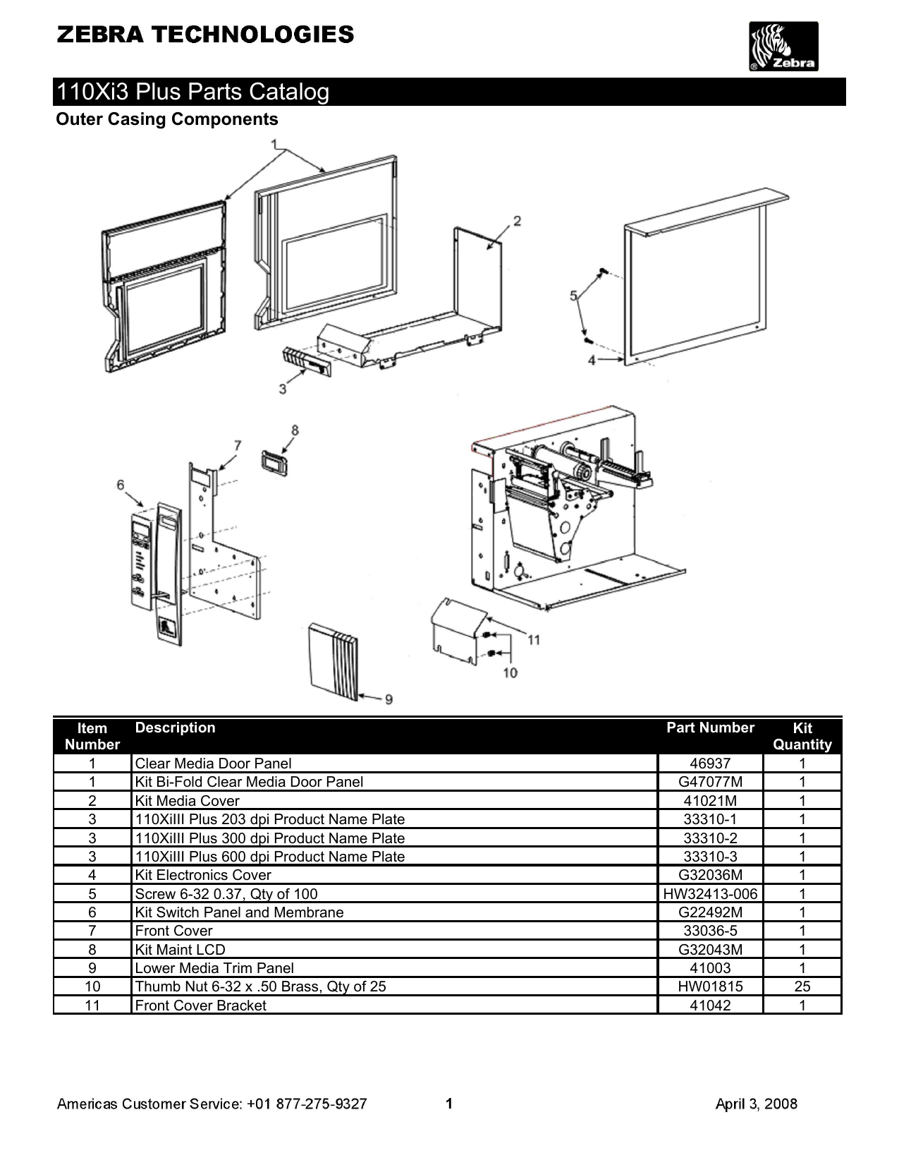 Zebra Printhead 110XiIIIPlus 300 dpi Datasheet Manualzz