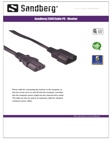 Sandberg 230V Cable PC - Monitor Datasheet | Manualzz
