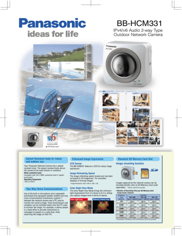 Panasonic Indoor Network Camera Datasheet | Manualzz